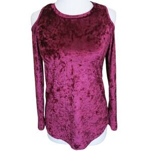 RED LOLLY Velvet Cold Shoulder Top Tunic Size S Holiday Party Whimsygoth Purple